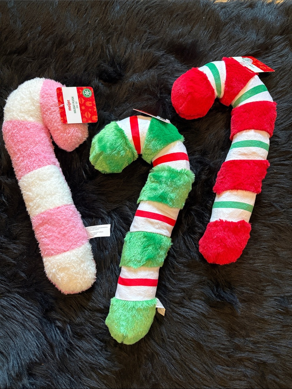3 Candy canes plush dog toys with squeakers